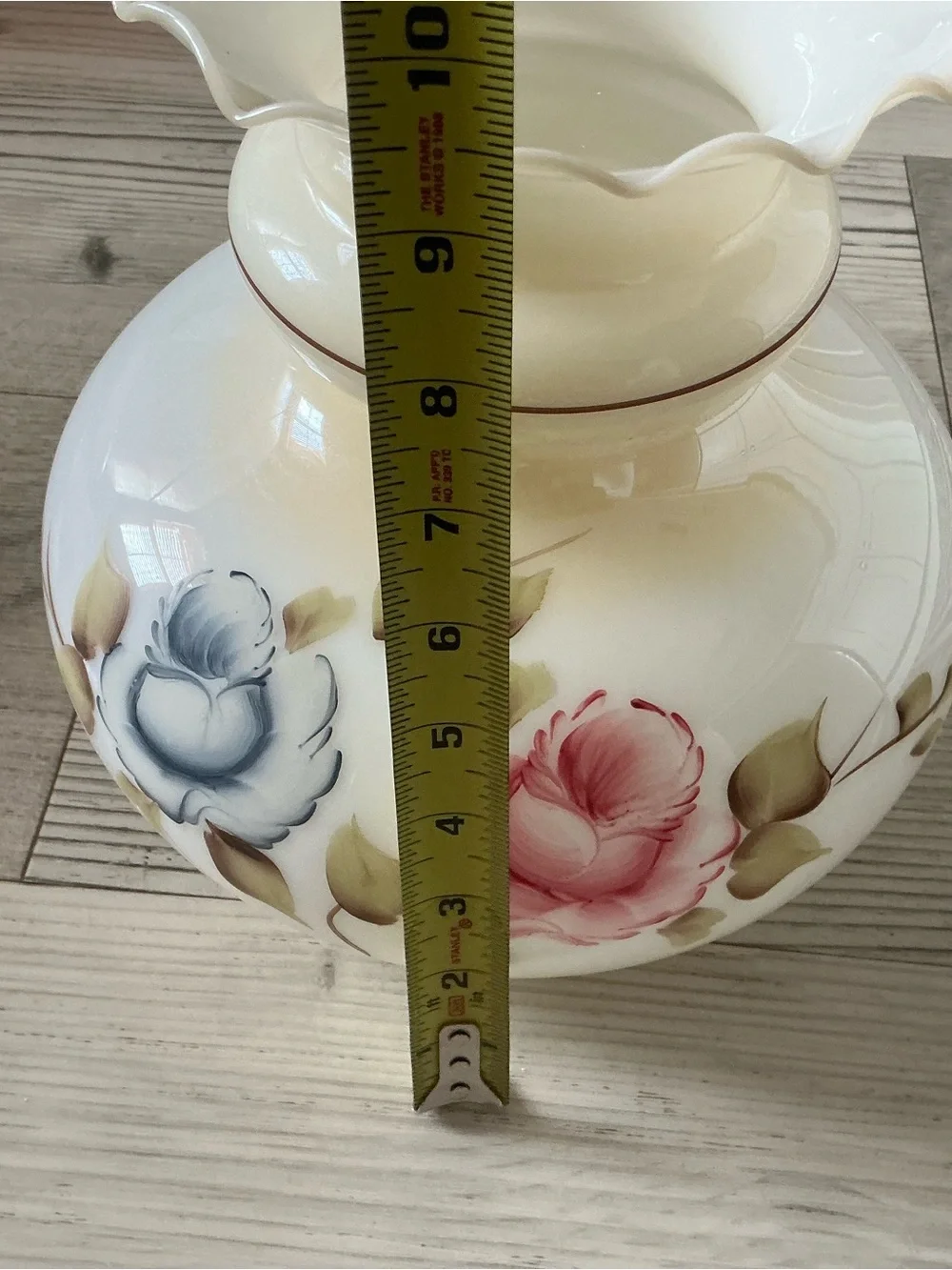 Vintage GWTW Hand-Painted Floral Milk Glass Lamp Shade in Cream and Pink